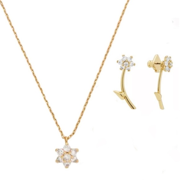 KATE SPADE • Gold Myosotis Crystal Clear Necklace Ear Jackets Earrings Set - Picture 1 of 9